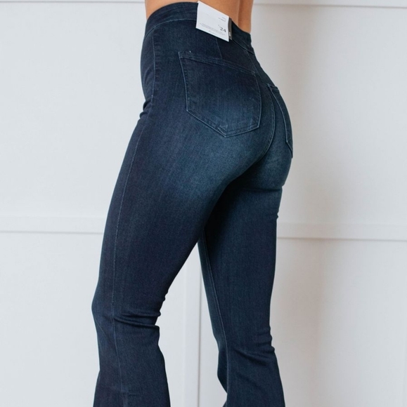 Dark Wash High Waist Rise Flare Bell Bottoms Jeans - Picture 2 of 3